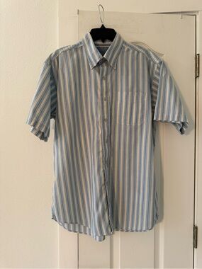 L.L.Bean Traditional Fit Blue Striped Button Down Shirt Mens Large Regular